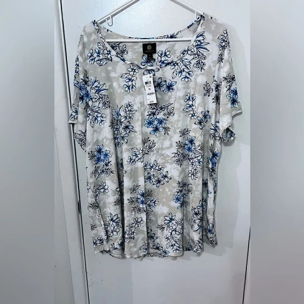 JM COLLECTION TEE BLUE FLORAL SIZE 3XL new - lot of 4 resell bundle